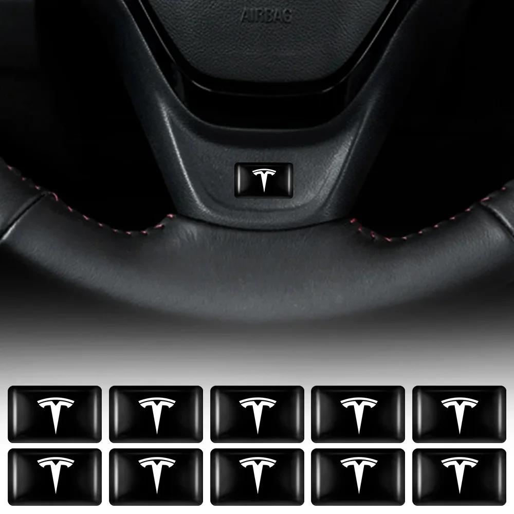Car Sticker 2025 New Tesla 10/20/50Pcs 3D Epoxy Emblem Stickers Car Steering Wheel Audio Decor Decals Accessories For Tesla Mode