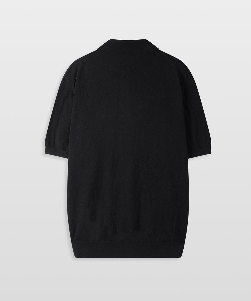 MANNERGRAM Nouvelle Fine Cashmere Cotton Polo Short Sleeve Knit Black