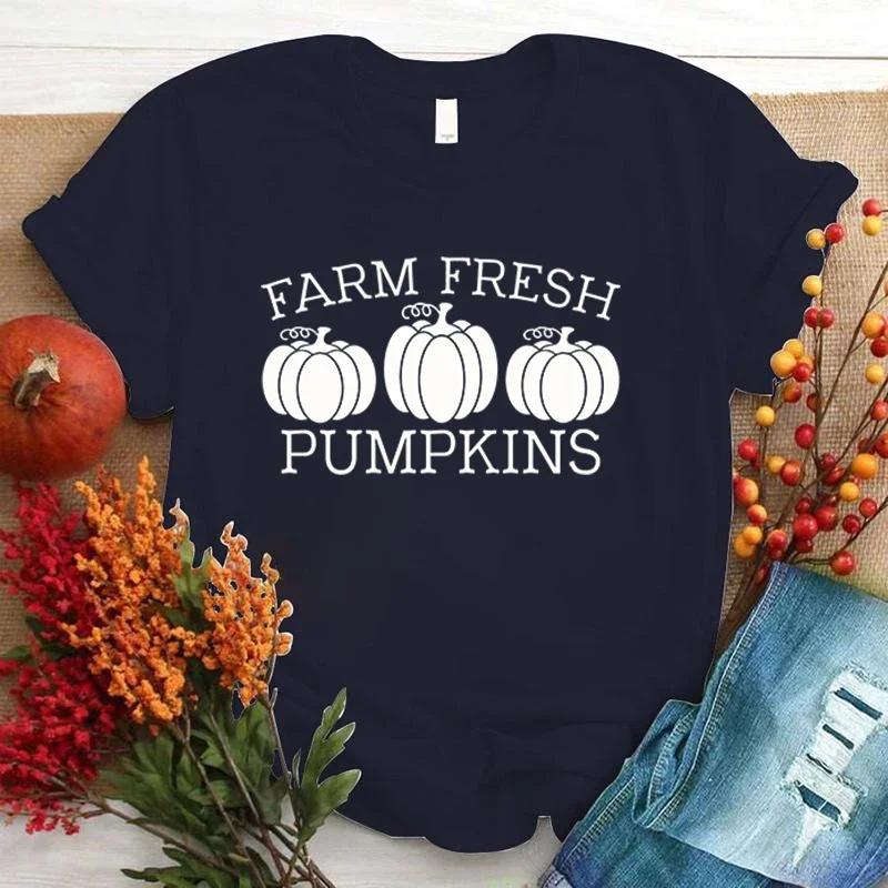 Koszulka z nadrukiem dyni Farm Fresh Fashion Unisex Krótki Rękaw Letnia Chłodna Top Tee Hip Hop