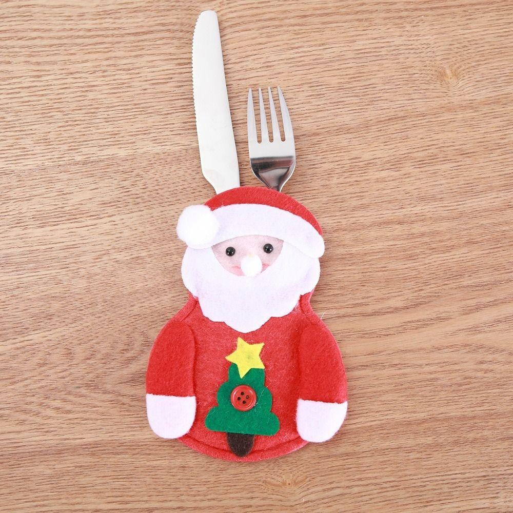 Merry Christmas Knife Fork Cutlery Bag Set Santa Snowman Xmas Tableware Holders Natal New Year Christmas Decorations for Home