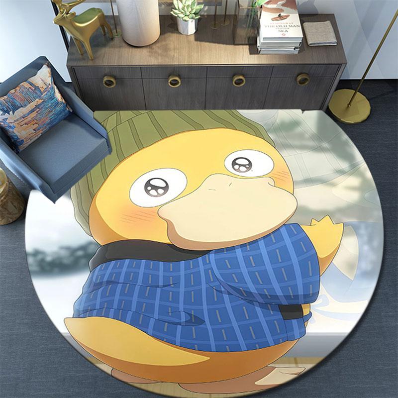Psyduck Cartoon Pattern Round rug,Carpet Rug for Living Room Bedroom Playroom ,Non-slip Floor Mat,Holiday Gifts and Birthday Gifts.