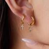 Trendy 18K Gold Waterproof Stainless Steel Earrings Dangling Diamond Cross Star Butterfly Pendant 18K Gold Body Jewelry Zircon