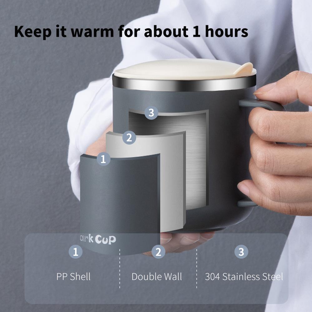 Căni de cafea din oțel inoxidabil 304, 400 ml, cești portabile, termoizolare, termoizolație anti-cădere, cu capac și mâner.