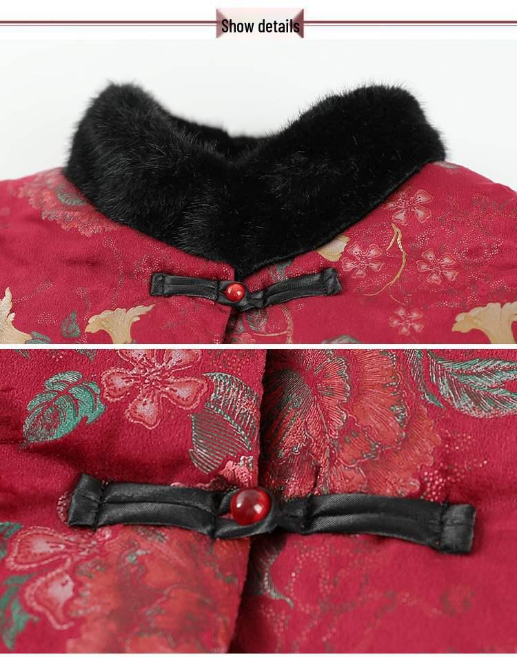 Winter Cotton Jacket for Elderly Women, Plus Velvet Thickened, Chinese Style, Ideal for Women Aged 70-80.