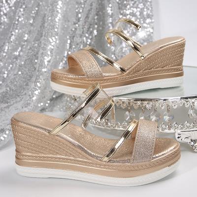 Fashion Women's Wedges Sandals Luxury Platform Slippers Sexy Open Toe Women Shoes Shiny High Heels Women Beach Shoes Sandalias De Mujer