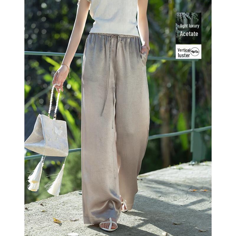 Demana Women s Acetate Pleated Wide-Leg Drawstring Pants L