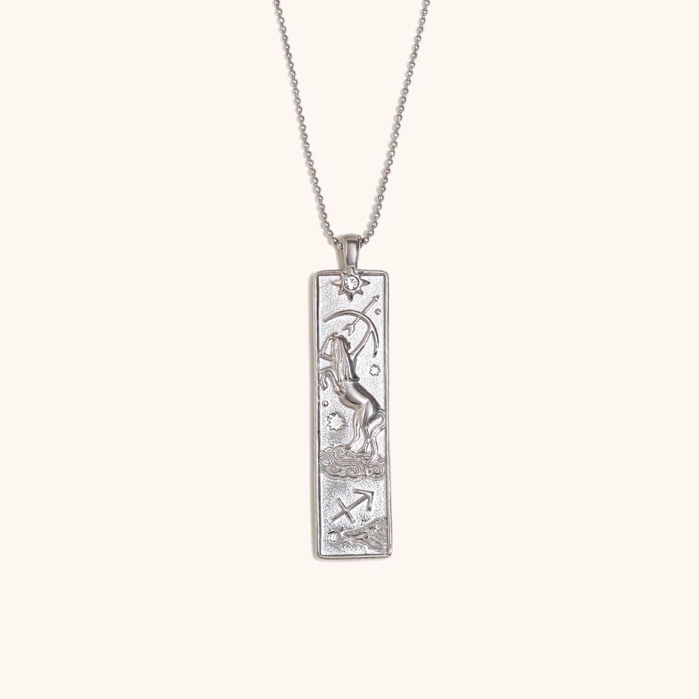 La. Muses Sparkling Cubic Zirconia 12 Constellation Square Pendant Stainless Steel Women s Necklace Waterproof Jewelry Gift