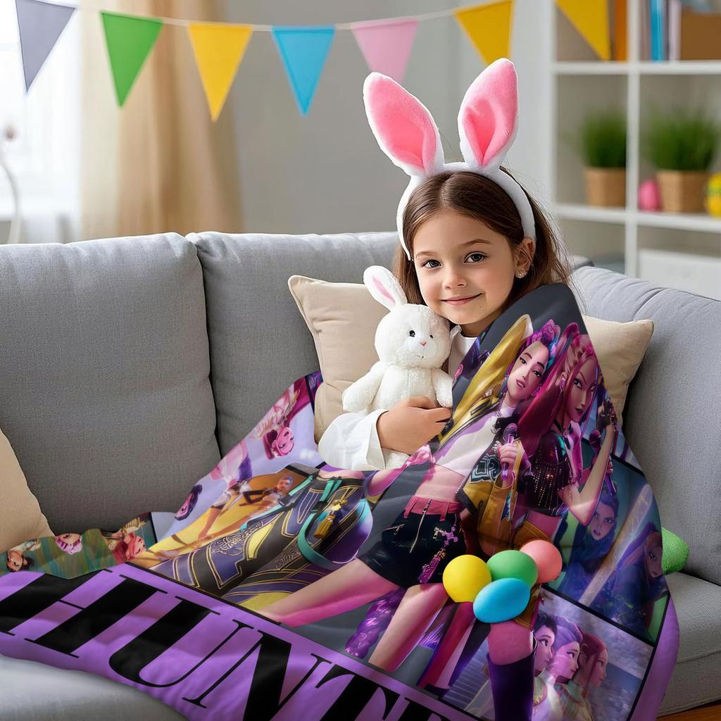 K Pop Demon Hunters Flannel Blanket Hot Anime Plush Warm Throw for Home Leisure Sofa Bed Cover Office Nap Camping Travel Gift