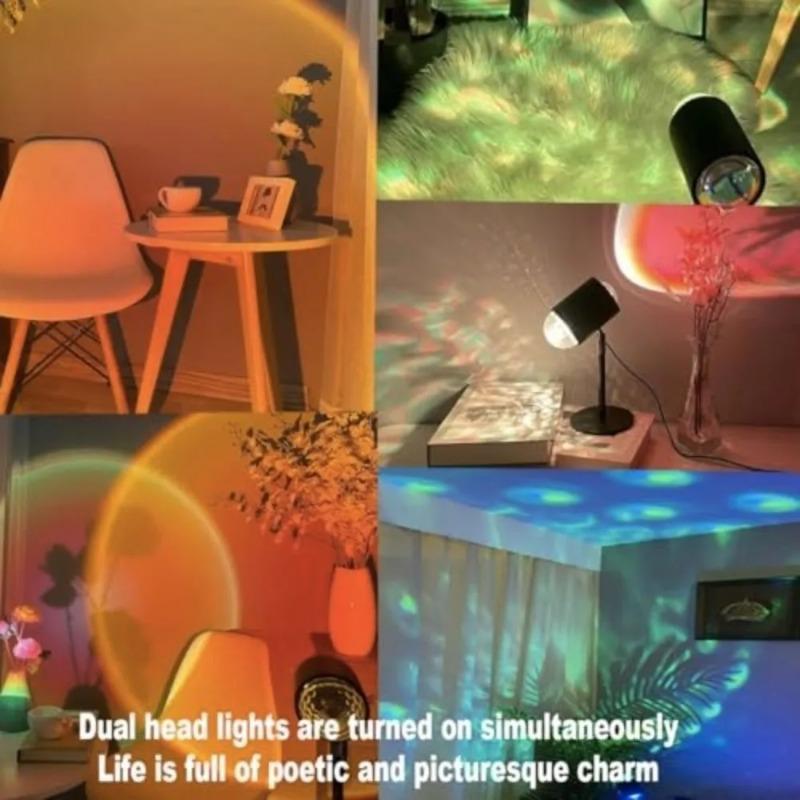 16 Colors Dual-Head Water Ripple Projector Lamp, 360° Rotatable LED Night Light with Button & Remote Control for Bedroom Home Decor