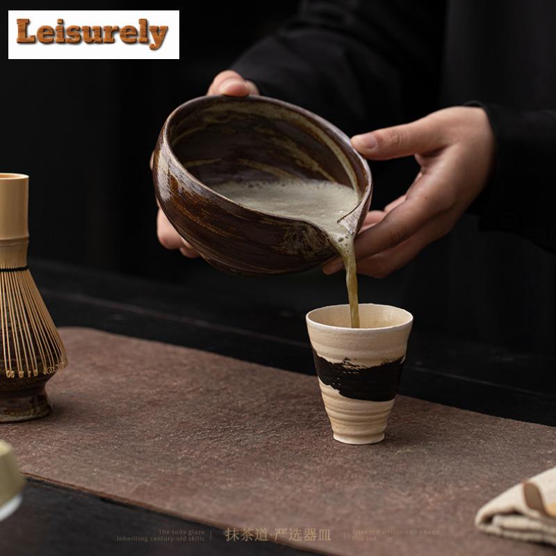Retro Coarse Pottery Tea Set Complete Set Aesthetic Japanese Matcha Set Kit Tea Brush Stand Tea Ceremony Kitchen Bar Supplies
