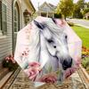 1pc Horse Floral Automatic Folding Umbrella, Heavy Duty 8 Rib Iron Frame,  Suitable for Travel, Daily Use, Birthday, Decor Gift m0104035
