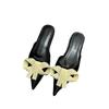 Fashion 2025 Shoes Female Closed Toe Women's Slippers Fashion Dress Slippers Women String Bead Bow Tie Pointed Toe Low Heel Sandals