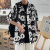 Camisa Casual Masculina Manga Curta Estilo Coreano com Estampa de Panda - Tendência Verão 2025