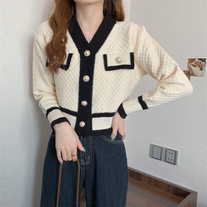 Autumn New Style French Retro Trendy Cardigan Jacket Women's V-neck Temperament High-end Knitted Sweater