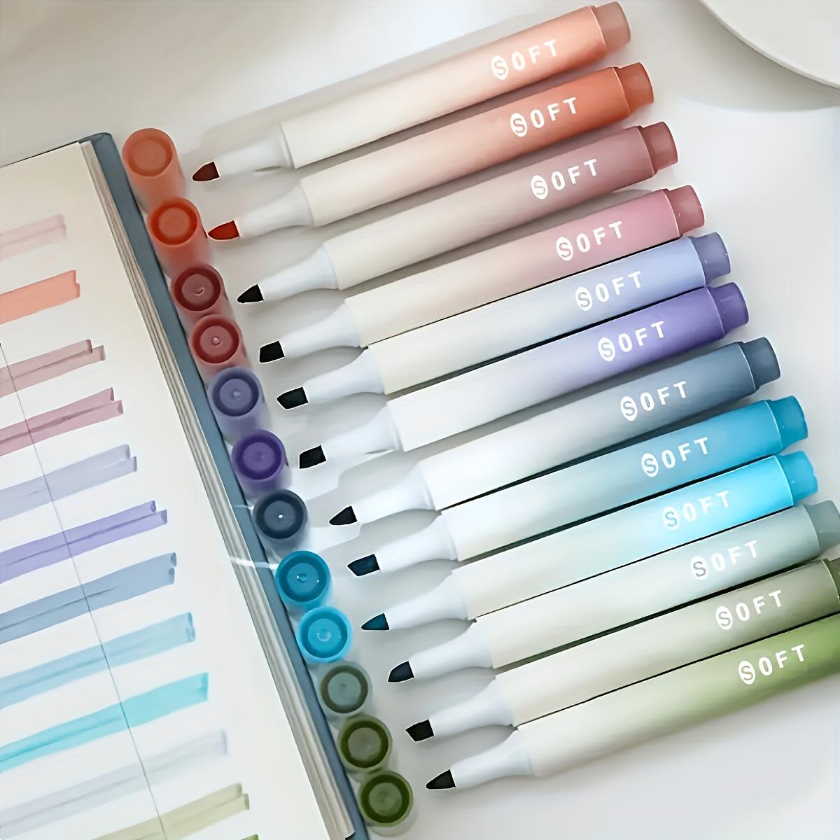 

12 Morandi Highlighters in a wide range of colors for notes, drawings, and journaling on office whiteboards and calendars
