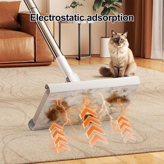 Lazy Mop Stainless Steel Ergonomic Handle Floor Scrubber Mop with 2 Absorbent Velvet Clothes