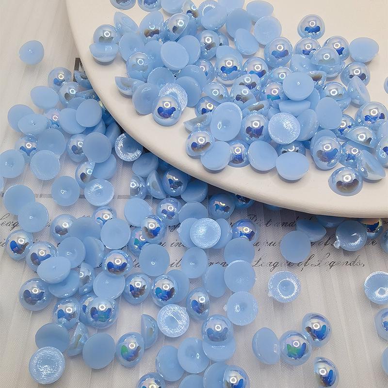 Halvcirkulära platta botten AB Fantasyfärg ABS Pärlemor Högblanka Runda Pärlor för DIY-Smycken & Nageldekor