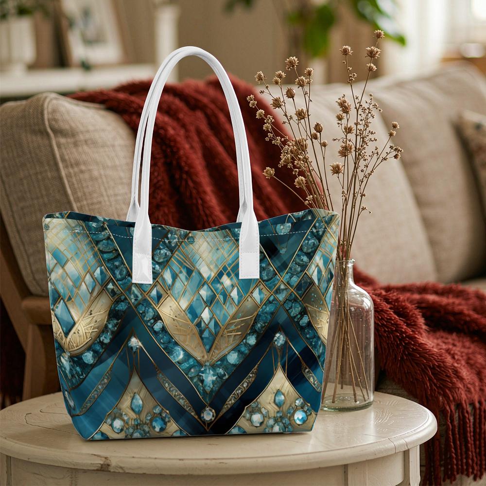Elegant Geometric Printed Tote Bag for Daily Commute Casual Outdoor Shopping Carry Shoulder Bag