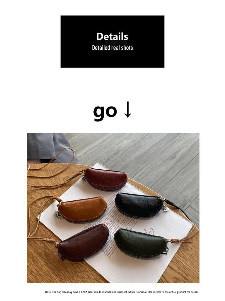 Vegetable-Tanned Leather Kisslock Mini Coin Purse - Versatile Neck-Hanging Dumpling-Shaped Wallet