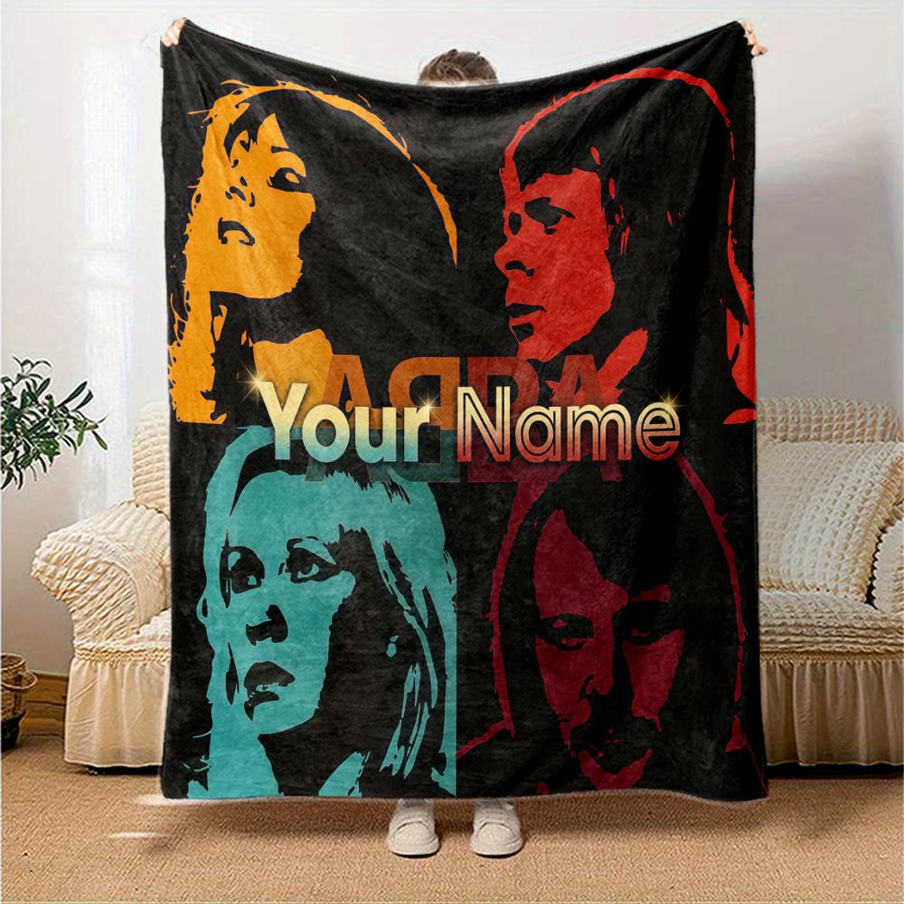 1PC Abba Custom Name Patterned Flannel Blanket Suitable For All Seasons For Home Decor Warmth And Comfort Gifts Holiday Present
