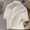 Women's Square Neck Short Sleeve Regular Fit Blazer Two Button Casual Blazer