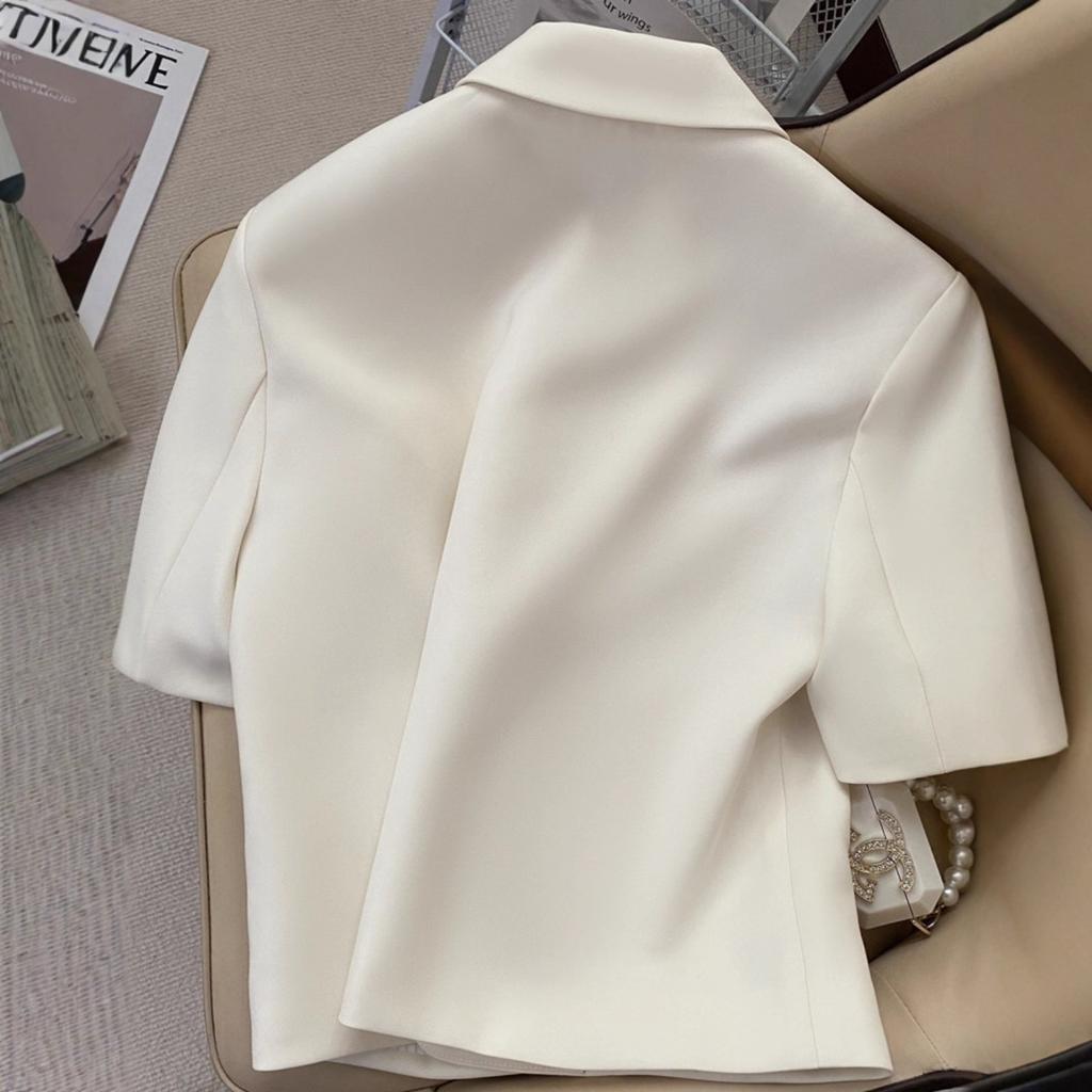 Women's Square Neck Short Sleeve Regular Fit Blazer Two Button Casual Blazer