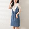 Plus Size Women's 2026 Summer Lace Patchwork Denim Dress - Light Luxury & Mature Style