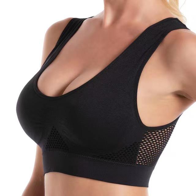 

Sports bra grid hollow ventilation hole sports text large size yoga running fitness exercise S