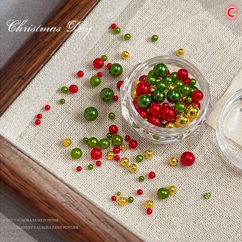 

1 Box Christmas Red/Green Pearl Nail Mixed Size Pearlescent Colorful Beads Nali Charms Christmas Manicure Jewelry as the picture