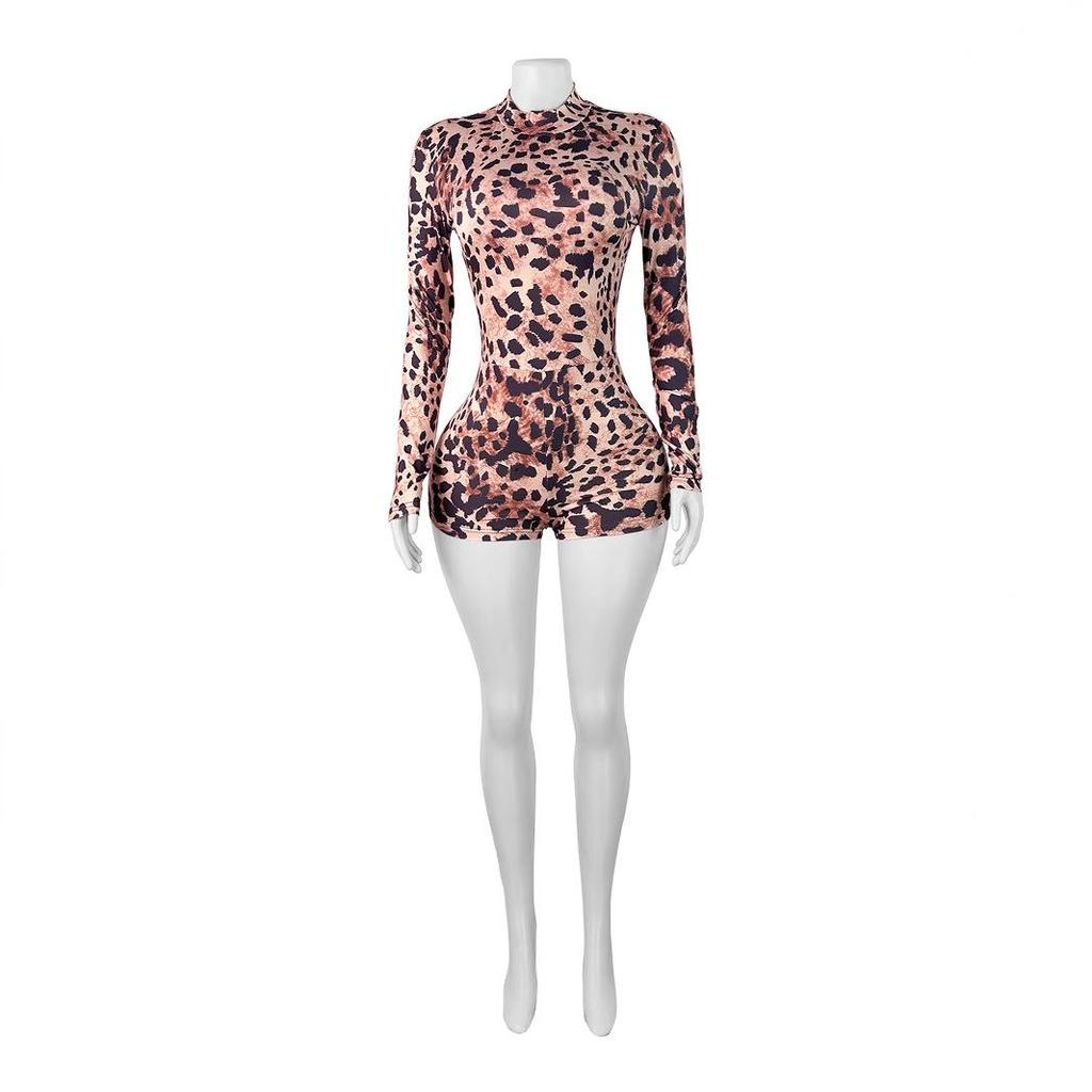 Leopard Print Zipper Jumpsuit - Trendy Euro-American Fashion for Women