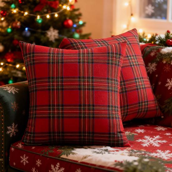 Copricuscino a Scacchi Natalizio Federa per Cuscino Albero di Natale con Cerniera Nascosta Copricuscino Plaid da Lancio per Decorazioni Festive per la Casa e la Fattoria