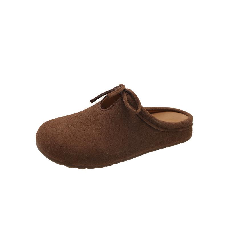 Japanese Small Fresh Mori Suede Slippers Women's 2025 Autumn New Outer Wear Lace-up Lazy Muller Thick-bottomed Bag Head Drag