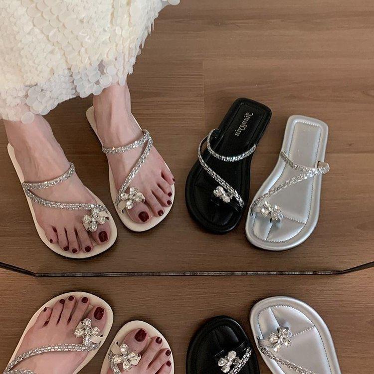 

Women s 2025 Summer Rhinestone Flat Toe-Ring Sandals – Chic Seaside Beachwear 39 чёрный
