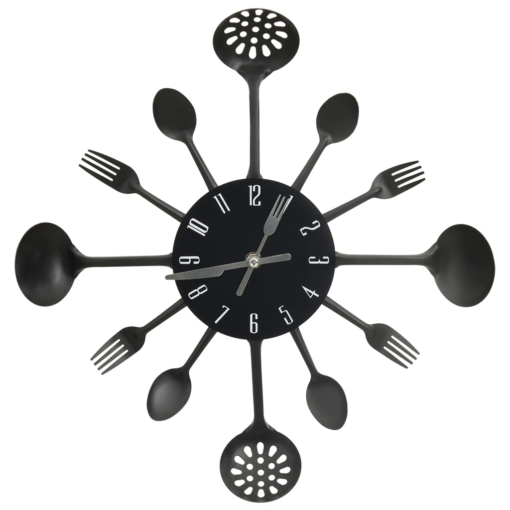 Wall Clock with Spoon and Fork Design Black 40 Cm Aluminum