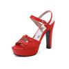 Rote Plateau-Slingback-Sandalen für Damen Peep Toe Hoher Stilettoabsatz Große Übergröße 50 Nachtclub