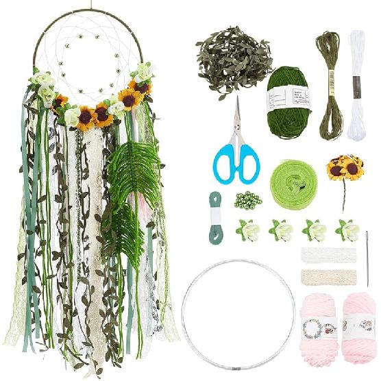 INFUNLY DIY Dream Catcher Making Kit Handmade Dream Catcher for Home Decor Make Your Own Dream Catcher with Artificial Flowers Hanging Ornament