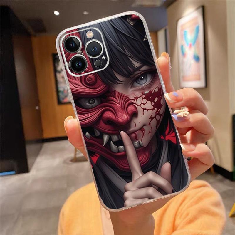 Phone Case For iphone 17ProMax 17 Pro 16 15 14 13 Pro Max 17 Air 15 16 Pro 15Plus Anime Girl With  Oni Mask