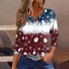 Women's T Shirt Tee Christmas Printed Button 3/4 Sleeve Tunic Daily Weekend Fashion Basic V- Neck Regular Top
