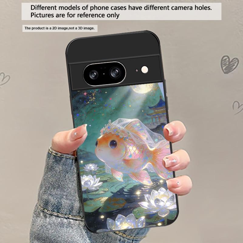 

Cute white veil goldfish For Google Pixel 8 7 9 10 Pixel 10 Pro XL Pixel 9 Pro XL Pixel 8a 7a Pixel 7 Pro Black Glass Phone Case Google Pixel 10 Pro XL