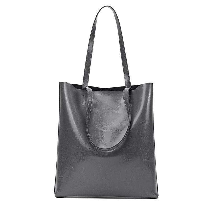 Retro large-capacity oil wax cowhide vertical shoulder tote bag, leather versatile high-end sense portable briefcase women