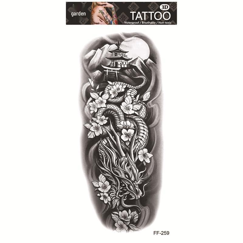 Adesivi per tatuaggi impermeabili Yuanhua - Totem con testa di lupo e disegni di testo arabo