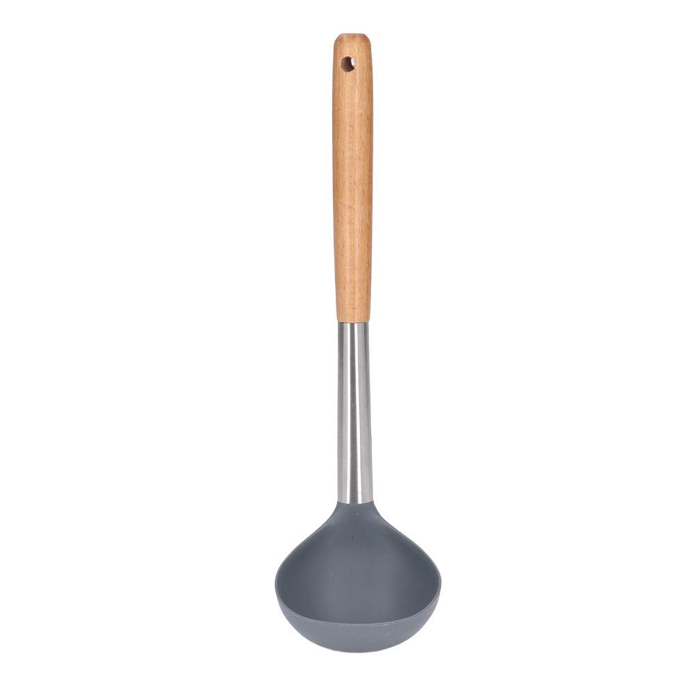 

Cooking Utensil Silicone Serving Spoons Wooden Handle Heat Resistance Soup Ladle Multipurpose Soft Kitchen Ladle Liquid светло-серый