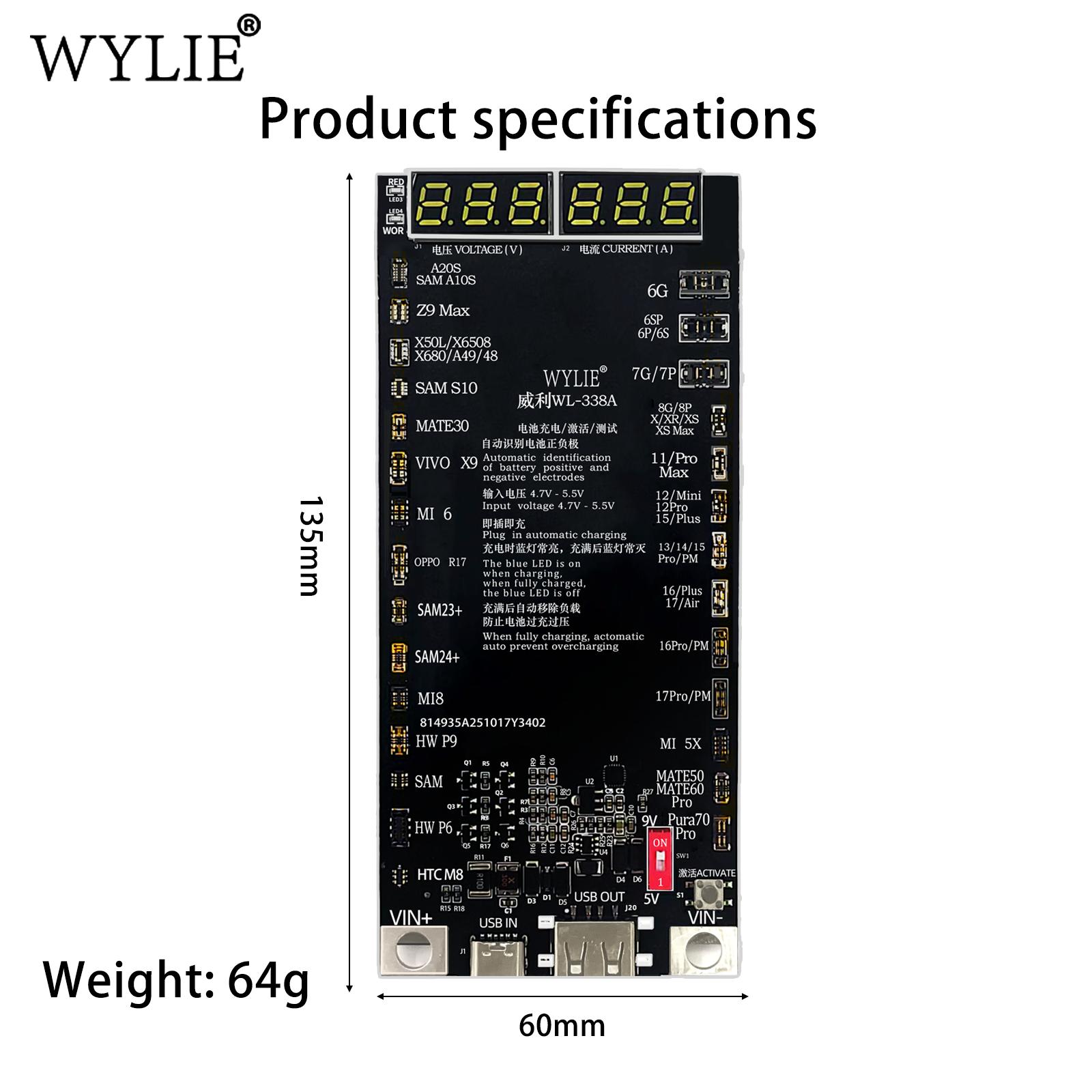 WYLIE WL-338A Battery Activation Board 5V/9V Switch One-Click Activation for IPhone 6-17 Android Phone Repair Tool Set