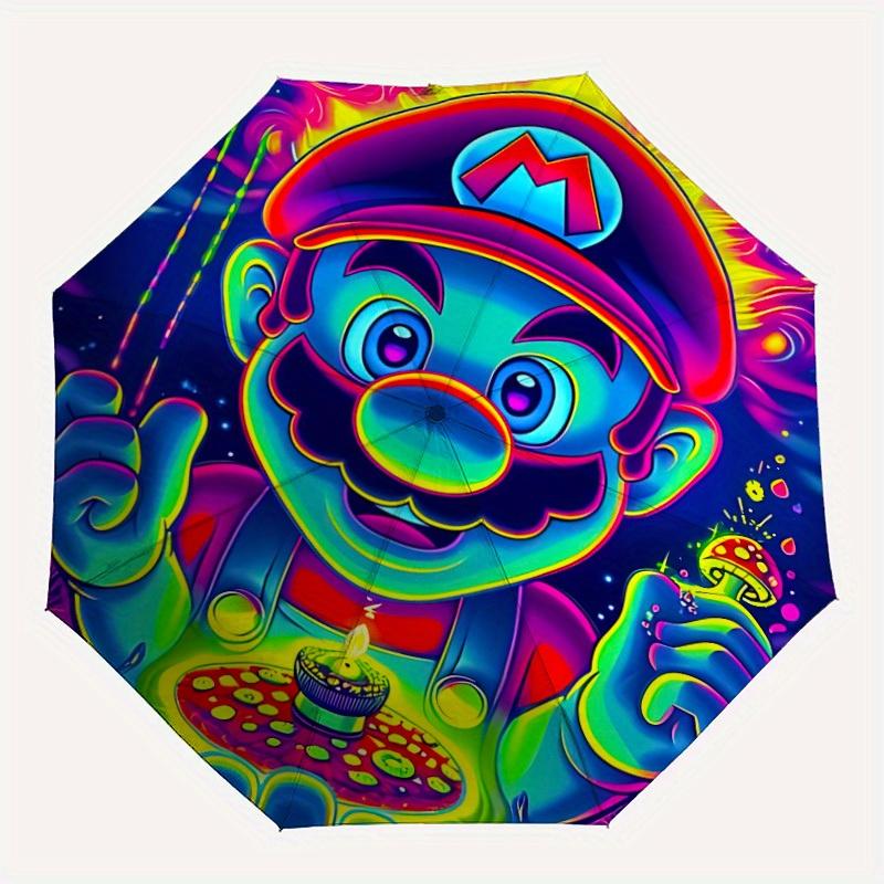 

Psychedelic Mario Automatic Open/Close Umbrella Compact Travel Umbrella, 8 Rib Heavy Duty Construction, Ideal Gift, 106
