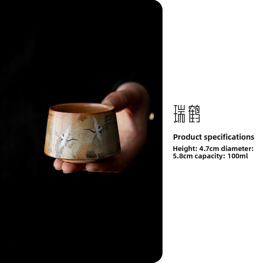 

Wood-fired Porcelain Crane Teacup Elegant Tea Bowl Jug Fragrance Cup Jianzhan Master Cups Green Tea Household Cha Ornaments Gift 200ml