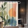 Abstract Botanical Shower Curtain – Watercolor Leaves & Soft Shapes, Modern Art Design, 2D Flat, Polyester, Includes Hooks