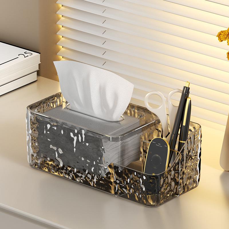 Living Room Desktop Tissue Box Water Ripple Clear Plastic Tissue Storage Box Multifunction Remote Control Holder Tissue Box