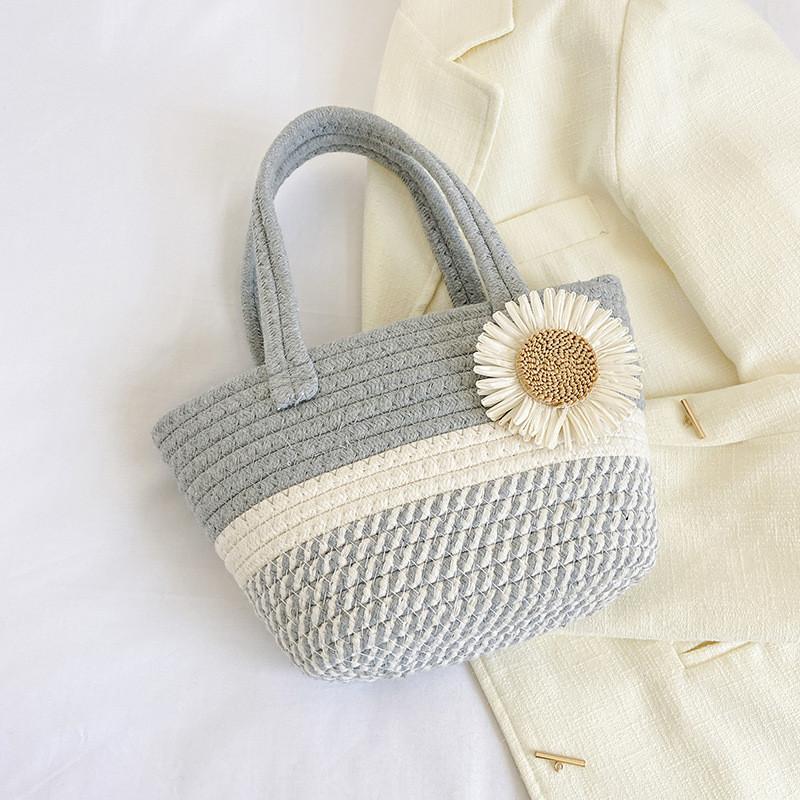 Chic Summer Woven Bucket Bag For Women In Bowknot Pink Gray And Khaki Stylish Colors
