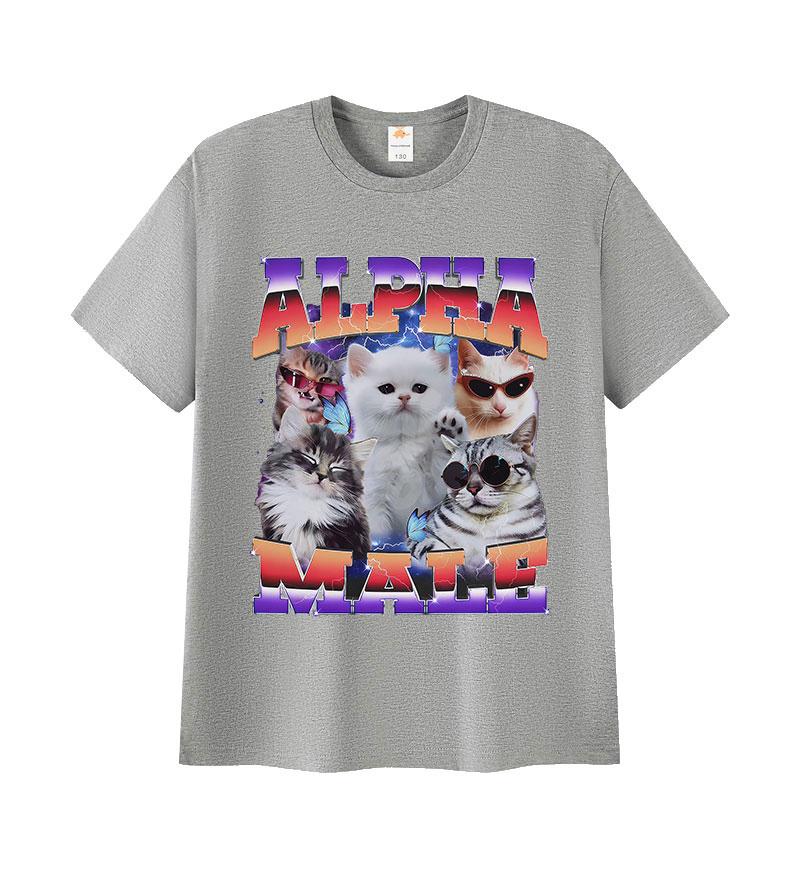 Alpha Hane Kattunge Rolig Meme Humor Grafisk T-shirt Herr Dam Vintage Överdimensionerad Bomulls-T-shirt Lös Rundhals Kortärmad T-shirts