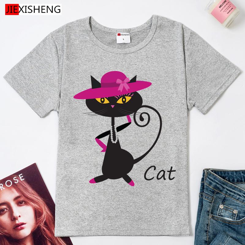 Jixisheng Fashion Women T Shirt Cartoon Kawaii Cat Printing Tshirts Brand Woman Clothing Tops Tees